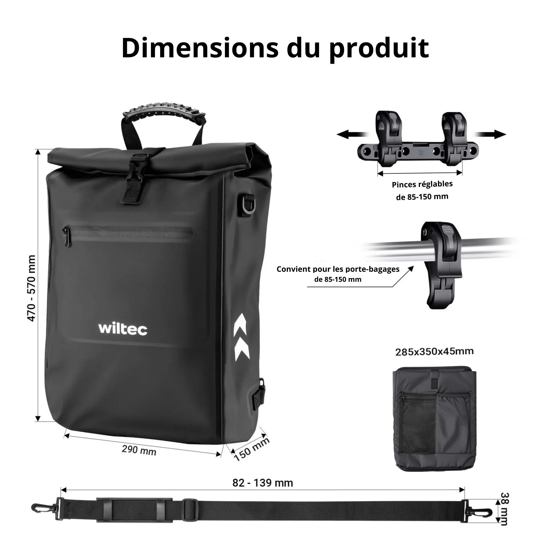 Sac à dos sacoche 2-en-1 Wiltec – Étanche, pratique et modulable pour vos trajets à vélo