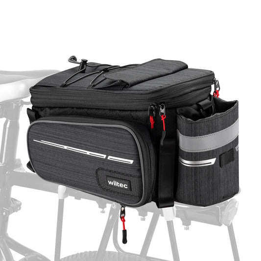 Sacoche Wiltec étanche extensible pour porte-bagages noire – capacité max. 20 L – en Polyester – avec Housse de pluie