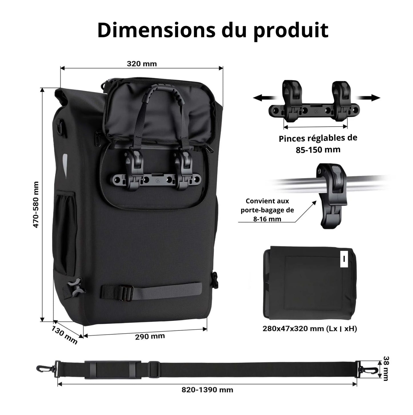 Sacoche sac à dos Wiltec 20 L – Étanche, polyvalente et parfaite pour les trajets à vélo