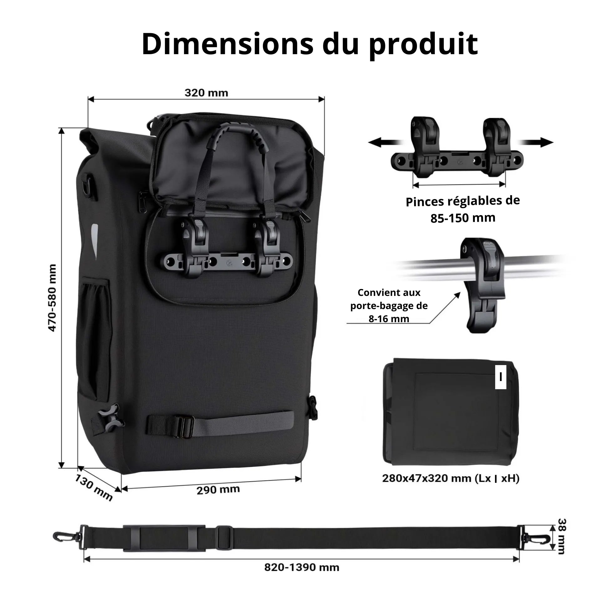 Sacoche sac à dos Wiltec 20 L – Étanche, polyvalente et parfaite pour les trajets à vélo