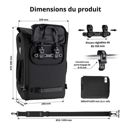 Sacoche sac à dos Wiltec 20 L – Étanche, polyvalente et parfaite pour les trajets à vélo