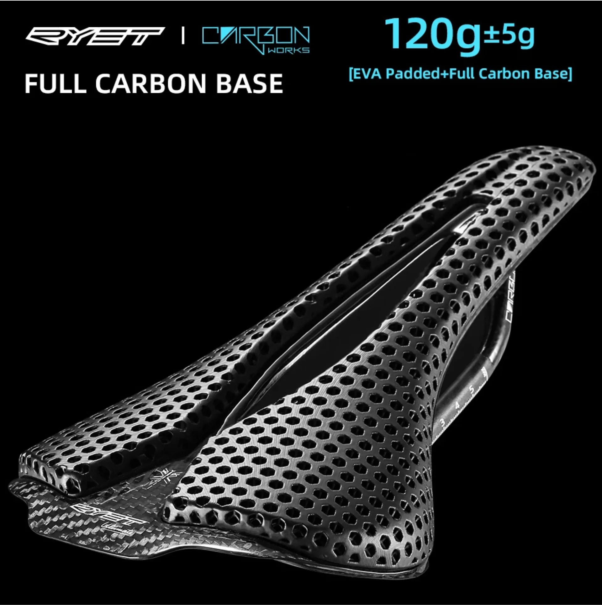 Selle vélo RYET Ultimate – Carbone intégral – 250x140 mm – 115 g – Rails 7x9 mm