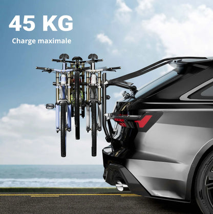 Wiltec Porte vélos pour hayon/bicorps – capacité 3 vélos, 45 kg – en Acier Q195, ABS, mousse – pour Capot arrière - avec Sangles Bikeflow