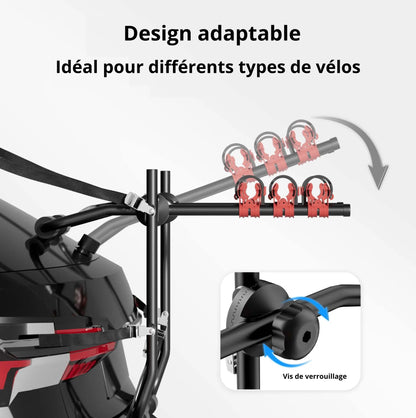 Wiltec Porte vélos pour hayon/bicorps – capacité 3 vélos, 45 kg – en Acier Q195, ABS, mousse – pour Capot arrière - avec Sangles