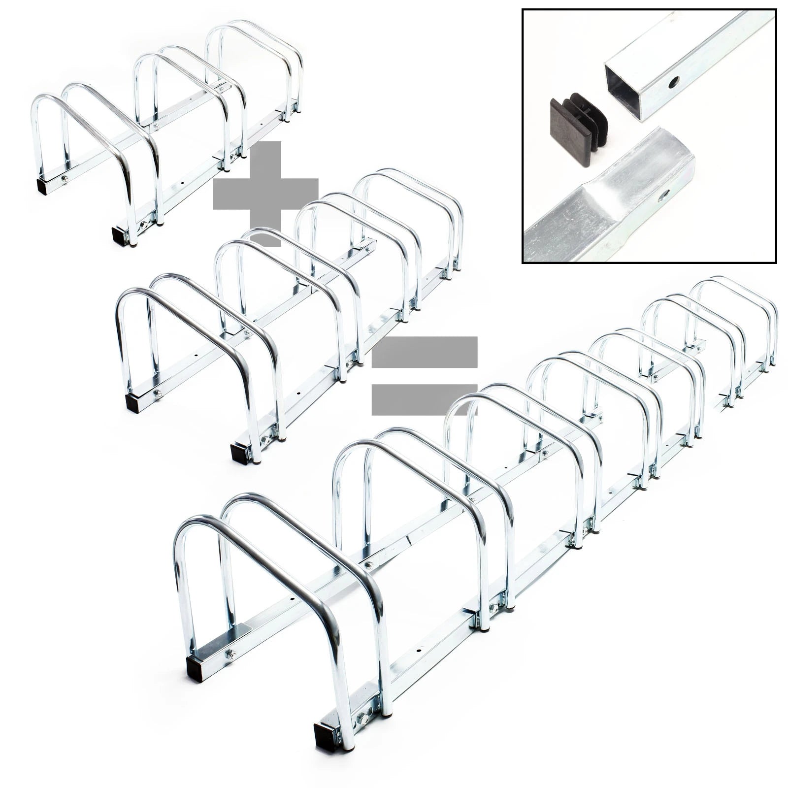 Wiltec Râtelier pour 5 vélos - Extensible, Montage au sol, Support vélos en acier galvanisé A3, Pied béquille de stationnement