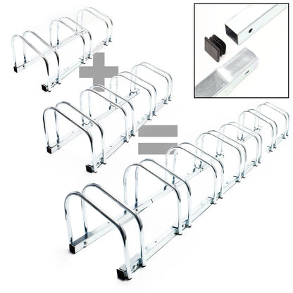 Wiltec Râtelier pour 5 vélos - Extensible, Montage au sol, Support vélos en acier galvanisé A3, Pied béquille de stationnement