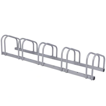 Wiltec Râtelier pour 5 vélos - Extensible, Montage au sol, Support vélos en acier galvanisé A3, Pied béquille de stationnement